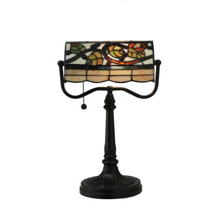 Meyda Tiffany Vineyard Banker's 1 Light 15.25" Tall Hand-Crafted Table Lamp with Stained Glass Mahogany Bronze
