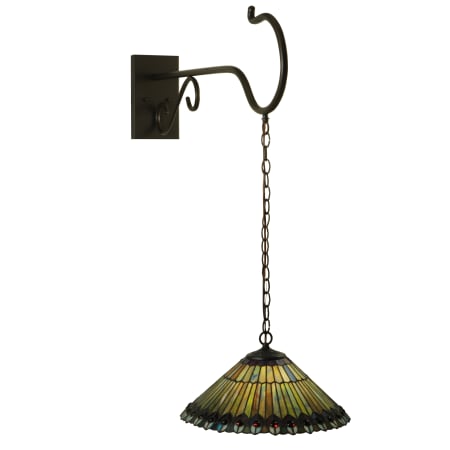 Meyda Tiffany 17" W Tiffany Jeweled Peacock Shepherd's Hook Wall Sconce Green / Blue Purple