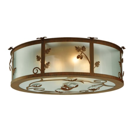 Meyda Tiffany Oak Leaf and Acorn 4 Light 30" Wide Flush Mount Drum Ceiling Fixture Red Rust