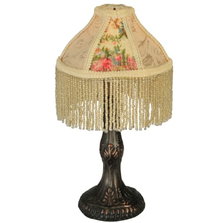 Meyda Tiffany 10" H Fabric & Fringe Roses Mini Lamp Ivory / Floral