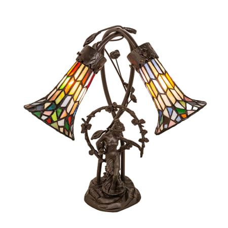 Meyda Tiffany Stained Glass Pond Lily 2 Light 17" Tall Buffet Table Lamp Mahogany Bronze