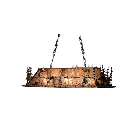 Meyda Tiffany Moose at Dusk 9 Light 54" Wide Billiard Chandelier with Silver Mica Shade Antique Copper