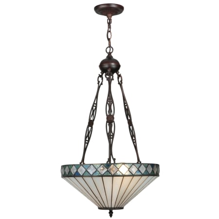 Meyda Tiffany Diamondring 2 Light 16" Wide Hand-Crafted Pendant with Stained Glass Mahogany Bronze