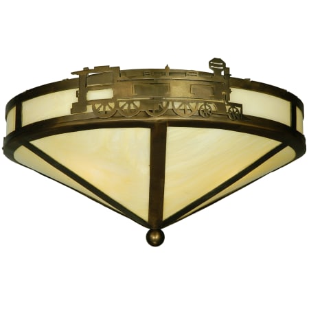 Meyda Tiffany 15.75" W Train Flush Mount Ceiling Fixture Antique Copper / Honey Onyx