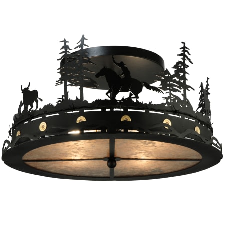 Meyda Tiffany 22" W Cowboy & Steer Flush Mount Ceiling Fixture Black / Silver Mica