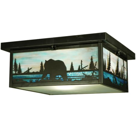 Meyda Tiffany Bear Creek 2 Light 23" Wide Flush Mount Square Ceiling Fixture Craftsman Brown