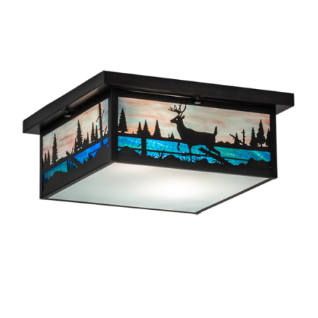 Meyda Tiffany Deer Creek 2 Light 23" Wide Flush Mount Square Ceiling Fixture - Craftsman Brown Finish Craftsman Brown