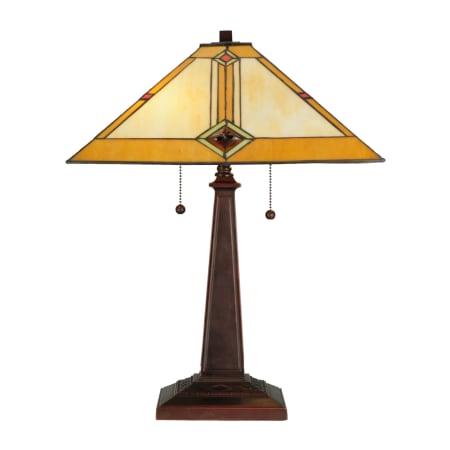 Meyda Tiffany Diamond Mission 2 Light 22" Tall Hand-Crafted Table Lamp with Stained Glass Mahogany Bronze