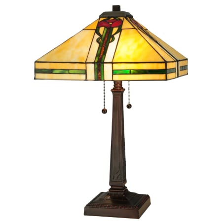 Meyda Tiffany Parker Poppy 2 Light 23" Tall Hand-Crafted Table Lamp with Stained Glass Mahogany Bronze