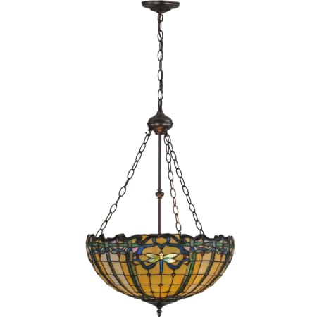 Meyda Tiffany Tiffany Dragonfly 2 Light 20" Wide Hand-Crafted Pendant with Stained Glass Mahogany Bronze