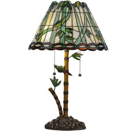 Meyda Tiffany Loro Paraiso Trpoical Hand-Crafted Table Lamp with Stained Glass Shade, Bamboo, and Parrot Mahogany Bronze