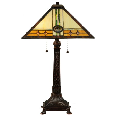 Meyda Tiffany Carlsbad Mission 2 Light 26.5" Tall Hand-Crafted Table Lamp with Stained Glass Mahogany Bronze