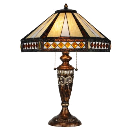 Meyda Tiffany Diamond Mission 2 Light 26.5" Tall Hand-Crafted Table Lamp with Stained Glass Mahogany Bronze