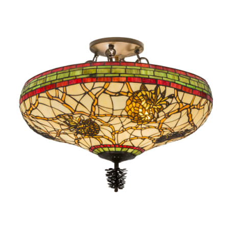 Meyda Tiffany Pinecone 4 Light 19" Tall Semi-Flush Bowl Ceiling Fixture - Antique Copper Finish Antique Copper