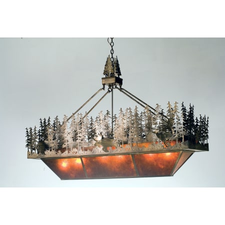 Meyda Tiffany Pine Lake 6 Light 60" Wide Billiard Chandelier with Brown Glass Shade Antique Copper