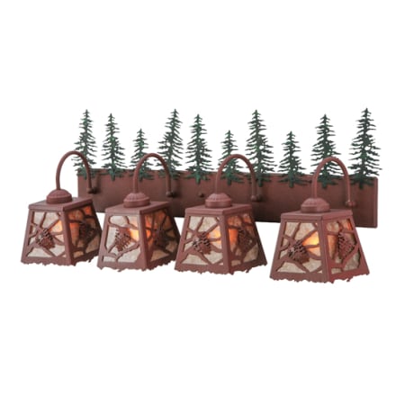 Meyda Tiffany Spruce 4 Light 35" Wide Vanity Light Wrought Iron on Rust / Green Trees