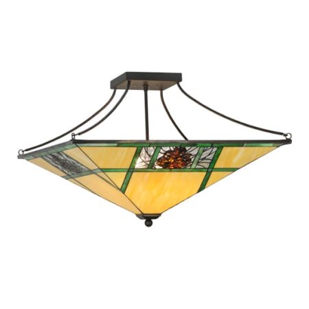 Meyda Tiffany Pinecone Ridge 4 Light 37" Wide Semi-Flush Ceiling Fixture with Art Glass Shade - Oil Rubbed Bronze Finish Oil Rubbed Bronze
