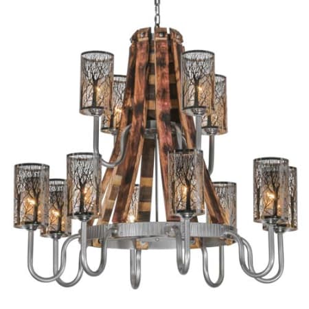 Meyda Tiffany Barrel Stave 12 Light 44" Wide Chandelier Nickel / Natural Wood / Stainless Steel