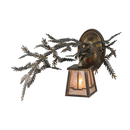 Meyda Tiffany Pine Branch Valley View Single Light 16" Wide Wall Sconce with Glass Shade Mahogany Bronze