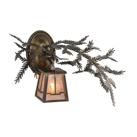 Meyda Tiffany Pine Branch Valley View Single Light 16" Wide Wall Sconce with Glass Shade Mahogany Bronze
