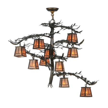 Meyda Tiffany Pine Branch Valley View 10 Light 39" Wide Chandelier with Glass Shades Mahogany Bronze