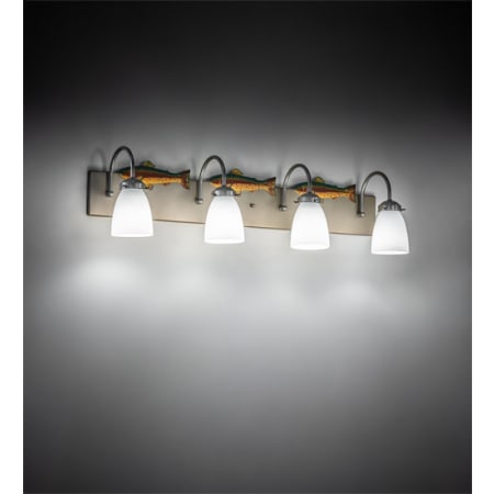 Meyda Tiffany Long Trout 4 Light 33" Wide Vanity Light Nickel / Painted Trout