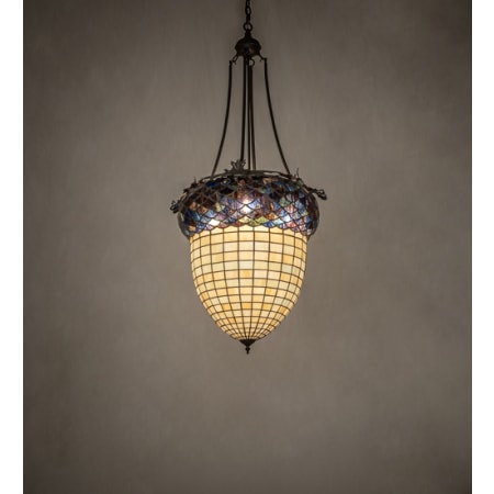 Meyda Tiffany Greenbriar Oak 3 Light 24" Wide Pendant Pewter / Oil Rubbed Bronze