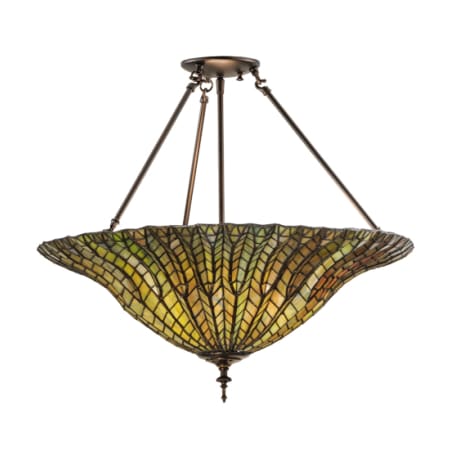 Meyda Tiffany Tiffany Lotus Leaf 3 Light 24" Wide Semi-Flush Bowl Ceiling Fixture Mahogany Bronze