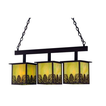 Meyda Tiffany Mountain Pine 3 Light 36" Wide Linear Chandelier with Green Glass Shade N/A
