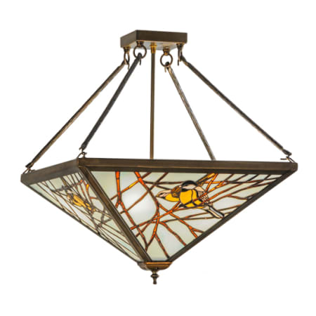 Meyda Tiffany Backyard Friends 4 Light 30" Wide Semi-Flush Ceiling Fixture with Azure Glass Shade - Antique Copper Finish Antique Copper