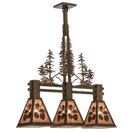 Meyda Tiffany Aspen Leaf 3 Light 30" Wide Linear Pendant Antique Copper