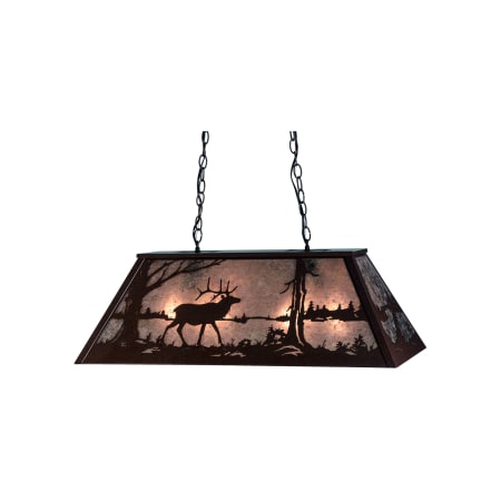 Meyda Tiffany Elk at Lake 6 Light 33" Wide Billiard Chandelier with Silver Mica Shade Rust