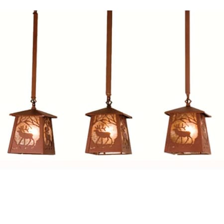 Meyda Tiffany Elk at Dawn 3 Light 37" Wide Linear Pendant Rust