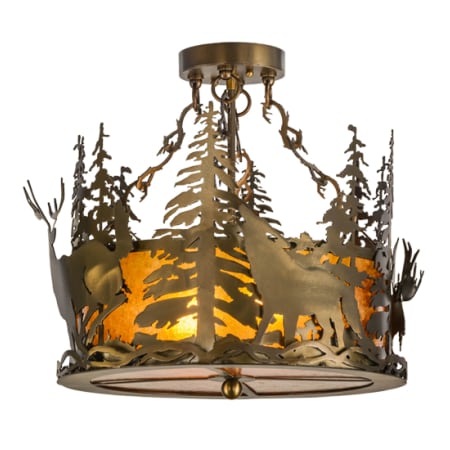 Meyda Tiffany Wildlife at Dusk 2 Light 19" Wide Semi-Flush Drum Ceiling Fixture Antique Copper