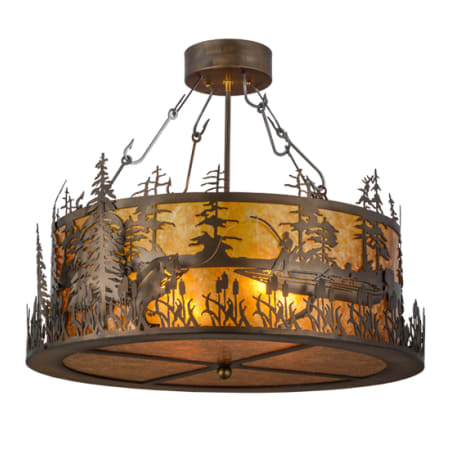 Meyda Tiffany Bass and Fisherman 4 Light 26" Wide Semi-Flush Drum Ceiling Fixture Antique Copper