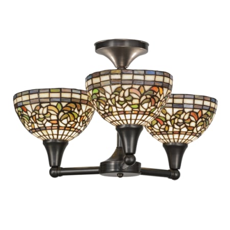 Meyda Tiffany Tiffany Turning Leaf 3 Light 22" Wide Semi-Flush Ceiling Fixture Craftsman Brown
