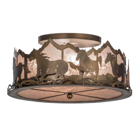 Meyda Tiffany Running Horses 4 Light 22" Wide Semi-Flush Drum Ceiling Fixture Antique Copper
