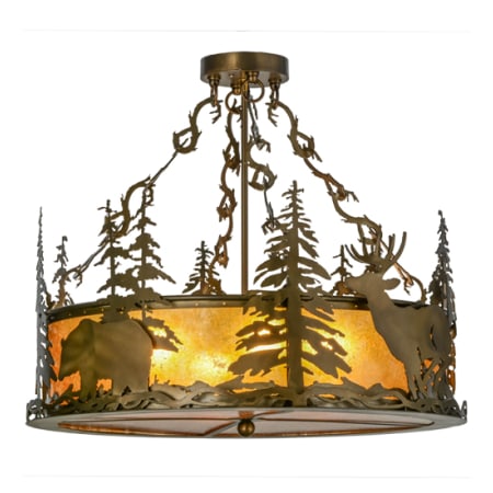Meyda Tiffany Wildlife at Dusk 4 Light 24" Wide Semi-Flush Drum Ceiling Fixture - Antique Copper Finish Antique Copper