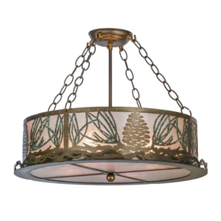Meyda Tiffany Mountain Pine 4 Light 22" Wide Semi-Flush Drum Ceiling Fixture with Silver Mica Shade - Antique Copper Finish Antique Copper