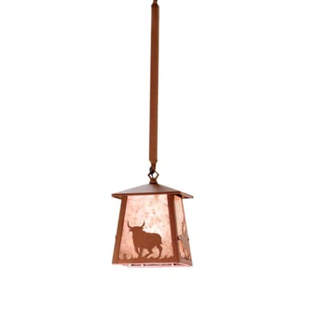 Meyda Tiffany Cowboy and Steer 10" Wide Mini Pendant Rust