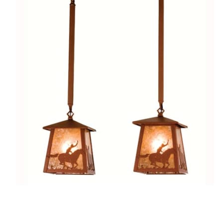 Meyda Tiffany Cowboy and Steer 2 Light 24" Wide Linear Pendant Rust