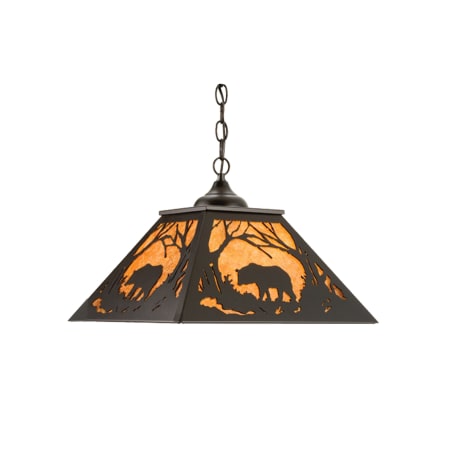Meyda Tiffany 16" Square Bear At Dawn Pendant Black / Amber Mica
