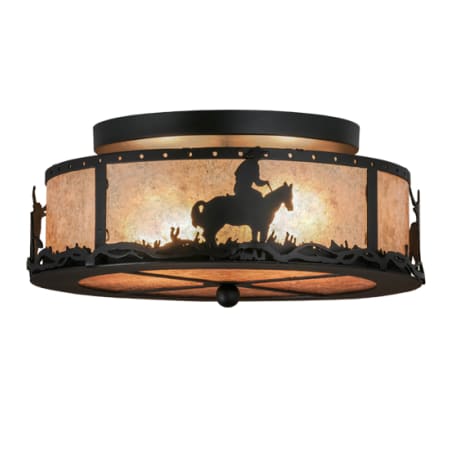Meyda Tiffany Cowboy and Steer 2 Light 16" Wide Semi-Flush Drum Ceiling Fixture - Textured Black Finish Textured Black