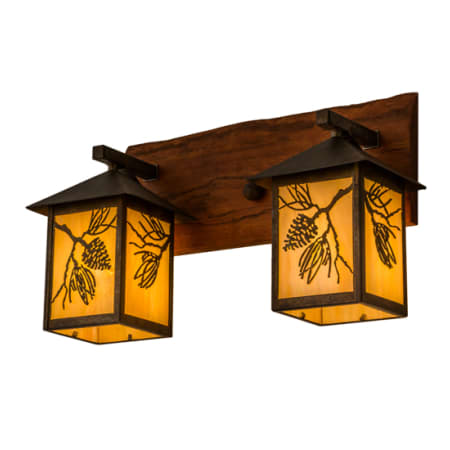 Meyda Tiffany Balsam Pine 2 Light 12" Tall Wall Sconce Acid Steel / Natural Cherry Wood