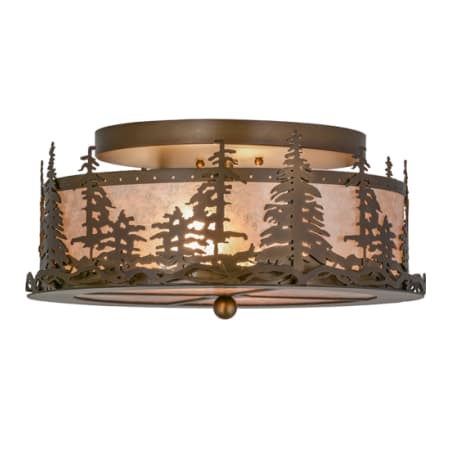 Meyda Tiffany Tall Pines 2 Light 16" Wide Semi-Flush Drum Ceiling Fixture with Silver Mica Shade - Antique Copper Finish Antique Copper