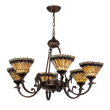 Meyda Tiffany Tiffany Jeweled Peacock 6 Light 34" Wide Chandelier Mahogany Bronze
