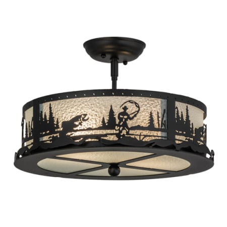 Meyda Tiffany Fly Fishing Creek 2 Light 16" Wide Semi-Flush Drum Ceiling Fixture - Textured Black Finish Textured Black
