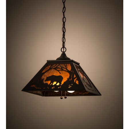 Meyda Tiffany Bear at Dawn 2 Light 22" Wide Pendant Timeless Bronze