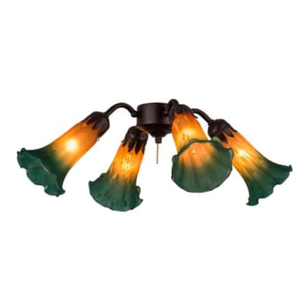Meyda Tiffany Amber/Green Pond Lily 19" Wide 4 Light Ceiling Fan Light Kit Mahogany Bronze