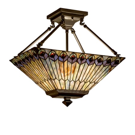 Meyda Tiffany Tiffany Jeweled Peacock 2 Light 16" Wide Semi-Flush Ceiling Fixture Oil Rubbed Bronze